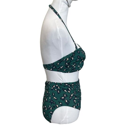 Garnet Hill NWT Bikini Set Women’s Size 2 Pine Leopard High Waist Ruched Wired - Picture 3 of 10